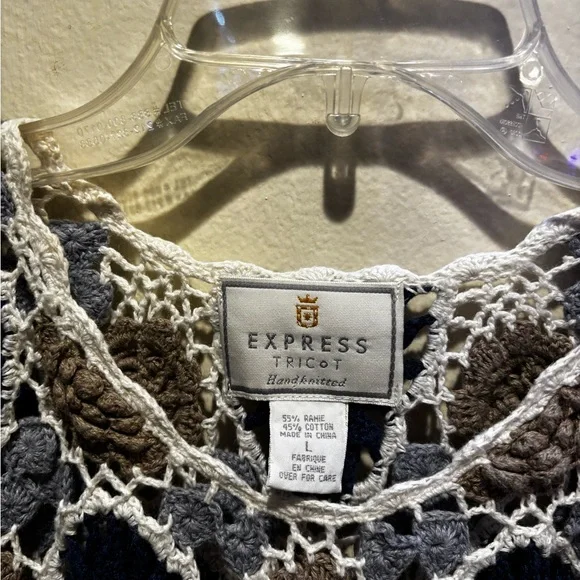 Express Blue and White Cropped Embellished Blouse - Picture 2 of 3